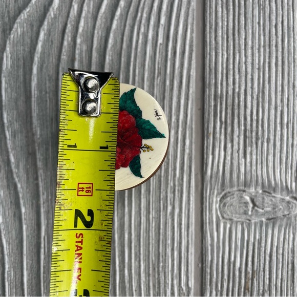 Vintage handmade hibiscus flower painted trinket ring stash box container wooden - Picture 5 of 7